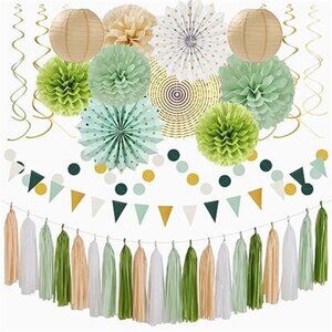 Boho Party Decorations 33pcs Paper Lantern Banner Tassel Pom Pom Shower Wedding